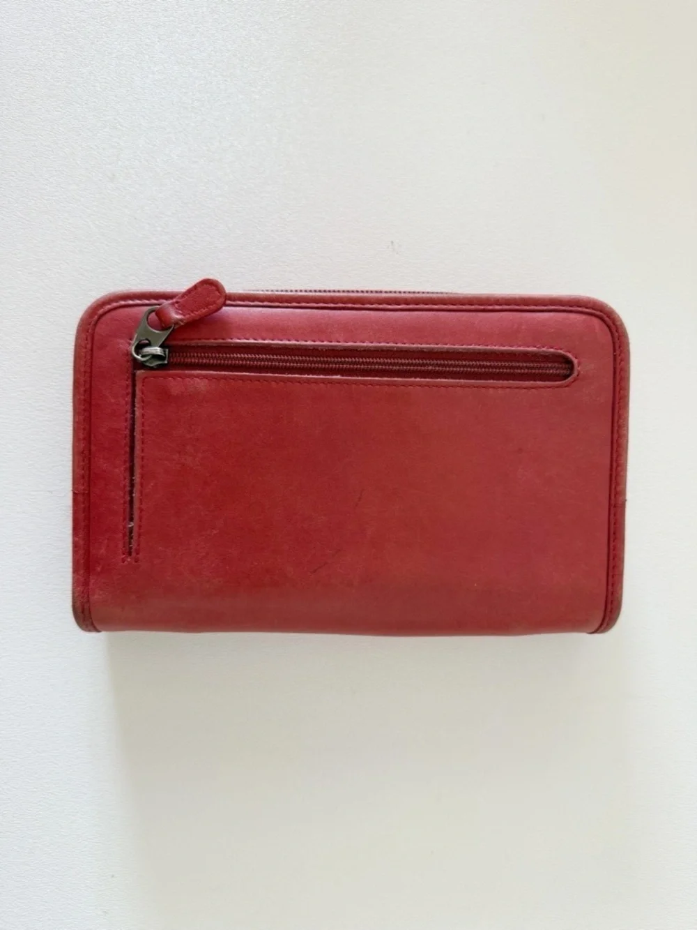 Coach Leather Zip Around Wallet Organizer Vintage Red